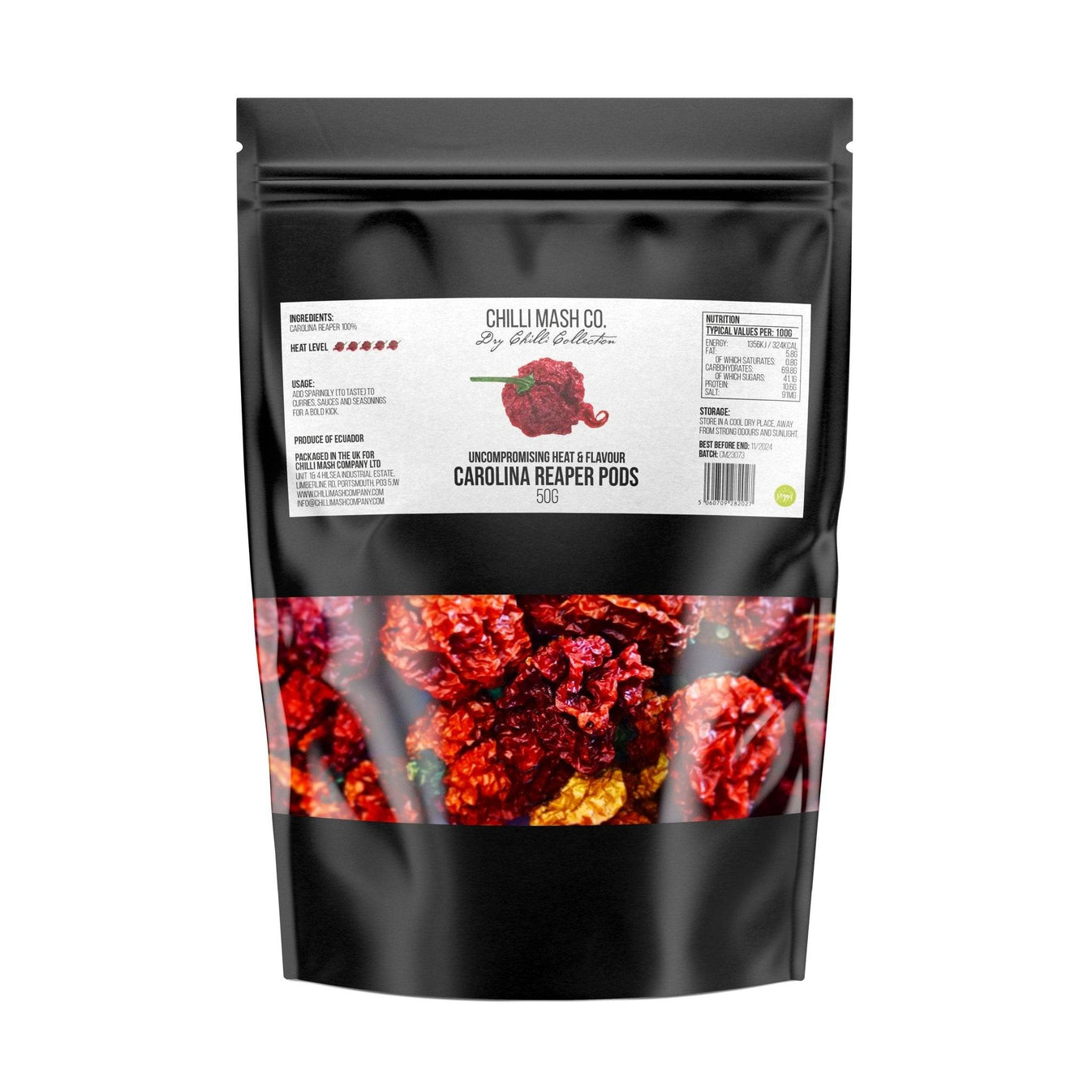 Dried Carolina reaper chilli pods